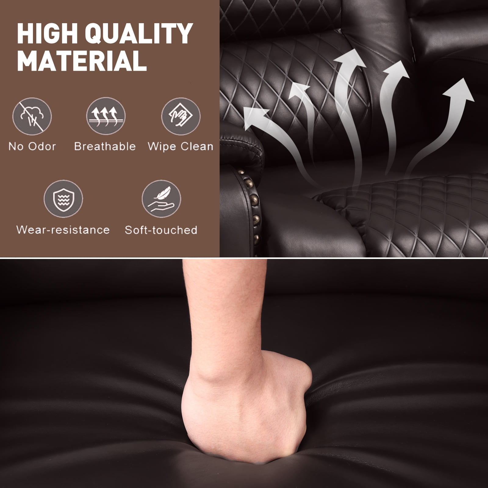 COSVALVE Electric Massage Heating Manual Recliner Loveseat Ergonomic Lumbar 2 Seaters Sofa with Remote Control, 2 Cup Holders (Brown)