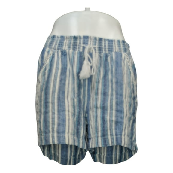 Briggs Women's Shorts Sz L Striped Linen Blend Short W/Pockets Blue