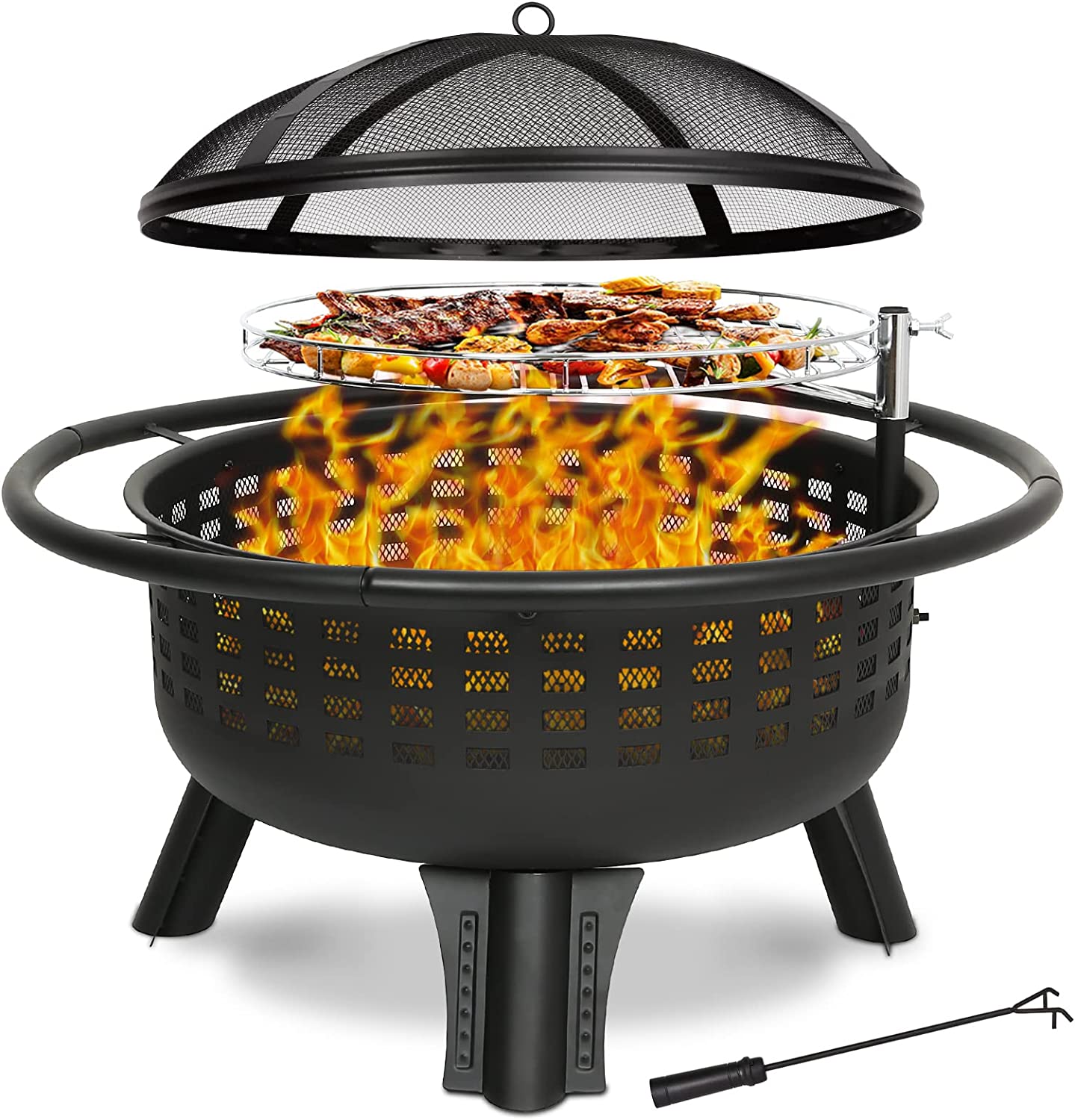 Danhaei 2 in 1 Fire Pit with Swivel Cooking Grill, 32" Wood Burning Fire Pit Outdoor Firepit