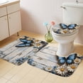 thumbnail image 4 of Spring Idyllic Bathroom Rugs Set White Daisy Blue Butterfly Wood Grain Non Slip Absorbent Soft Bath Mats 3 Piece Set with Bathroom Rug, U-Shaped Floor Mat, Toilet Seat Cover Large Size, 4 of 9