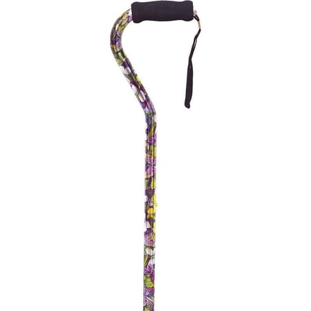 Essential Medical Supply Designer Height Adjustable Offset Handle Walking Cane with Soft Foam Grip, Extra Stable Design and Fashion Pattern in Butterfly
