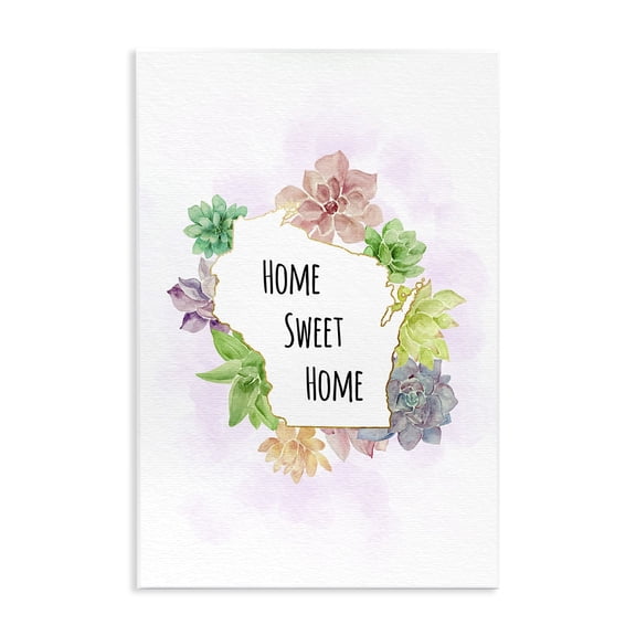 Stupell Industries Shabby Chic Wisconsin State Home Sweet Home Succulent Watercolor Vignette Wall Plaque Art, 10 x 15, by Ziwei Li