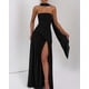 thumbnail image 4 of CORIRESHA Vestido largo de tubo para mujer, elegante, sin tirantes, con abertura alta, fruncido, formal, para invitada de boda, con bufanda, 4 of 4