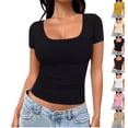 thumbnail image 1 of QIPOPIQ Womens Summer Short Sleeve Tops Square Neck Ribbed Slim Fitted Shirts Casual Tee Tshirt Clearance, 1 of 6
