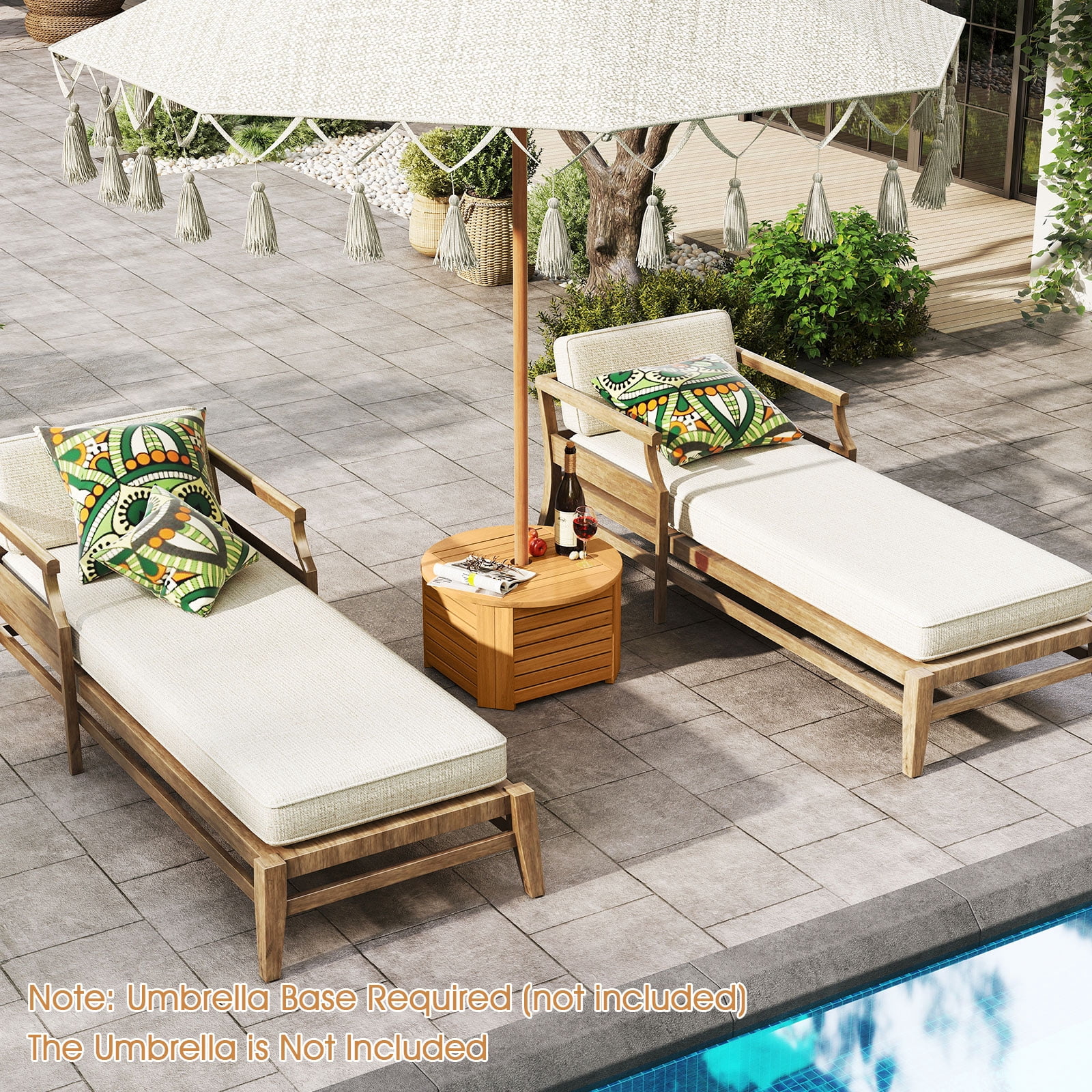Gymax 2-in-1 Outdoor Side Table w/Storage Umbrella Hole & Removable Base for Backyard
