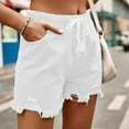 thumbnail image 5 of XIAfhje Denim Shorts Women Stretch High Waist With Drawstring Short Summer Mid Waist Stretchy Jean Shorts Ripped Jeans Shorts Loose Cute Vacation Trendy Lounge Clothes With Pockets, 5 of 6