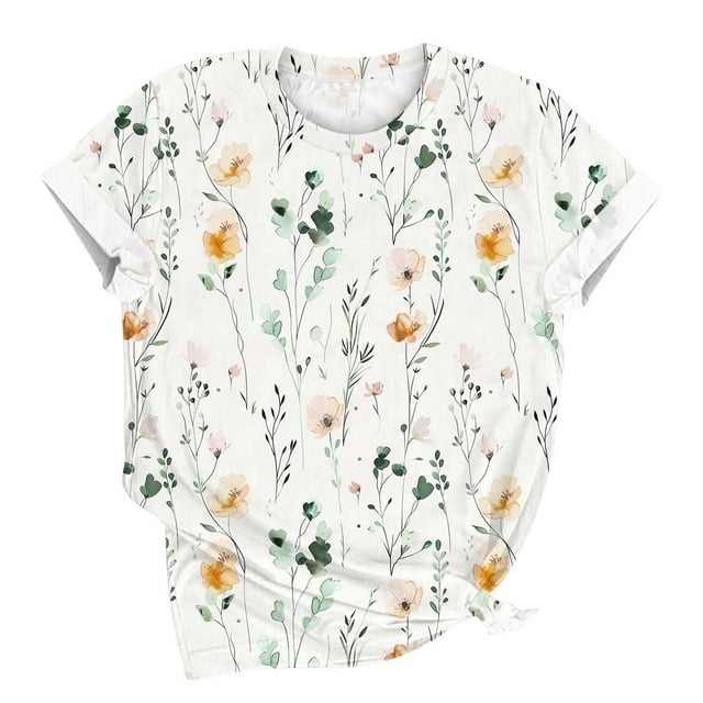 Hauts pour Femmes Tendance Chandail Décontracté Imprimé Manches Courtes Col Rond Multicolore N m