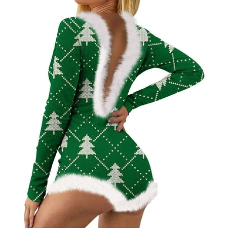 

Quealent Womens Jumpsuits Women Christmas Romper Suit Printed Long Sleeve Nightwear Jumpsuit Warm Soft Bodysuit Soft And Green S