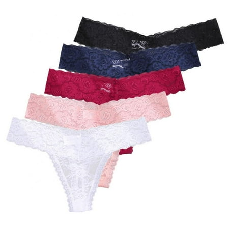 

Linen Purity Low Rise G-String Thongs for Women - Hollow Out Mesh Ladies Lace Thongs Comfortable Intimates Panties(5-Packs)