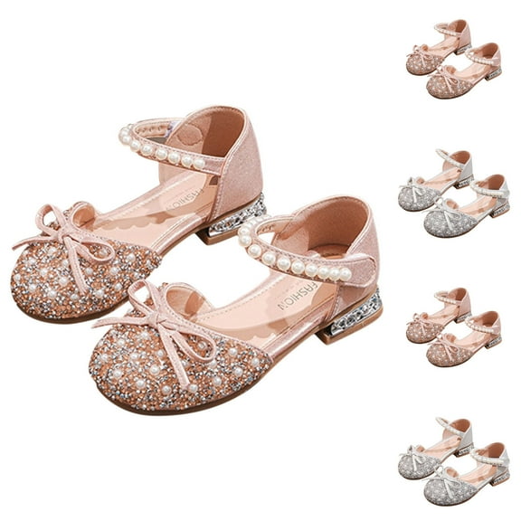 Cethrio Kids Girls Dress Shoes, Summer Gifts Princess Low Heel Girls Sandals Pink Size 3