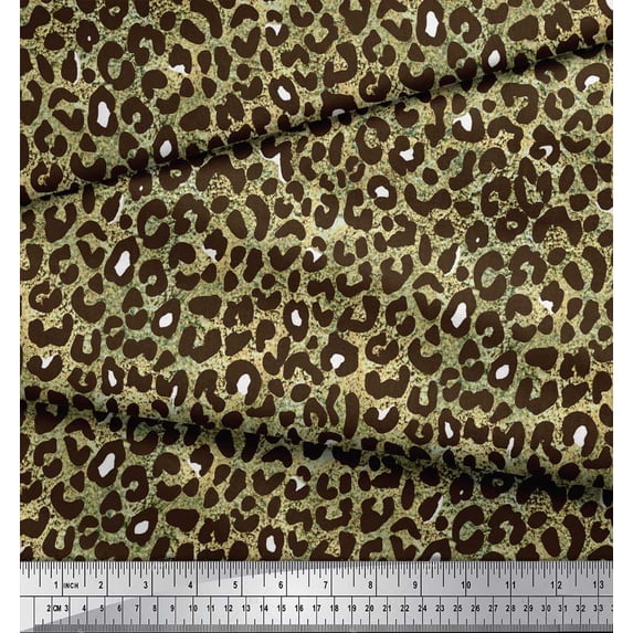 Soimoi Green Poly Georgette Fabric Leopard Animal Skin Decor Fabric Printed Yard 52 Inch Wide