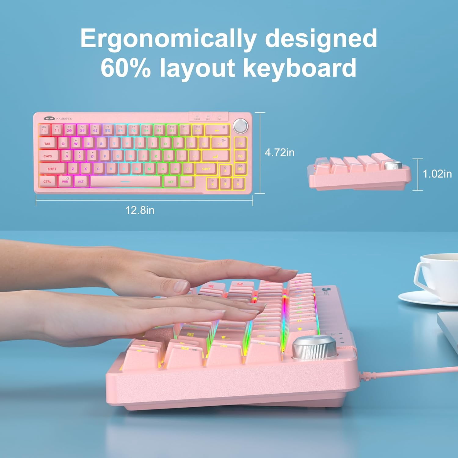 MageGee 60% Gaming Keyboard - TS68 Compact Mechanical-Style Tactile Feel, RGB Backlit with Smart Knob, 68 Keys Ergonomic Design, 18-Key Anti-Ghosting