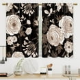 thumbnail image 3 of Black Gold Floral Rose Kitchen Curtains Rustic Flower Bathroom Curtains Window Treatment Drapes Tier Botanical Plant Country Vintage Boho Cafe Small Bedroom Short Curtain 2 Panels 27.5x39 Inch, 3 of 6