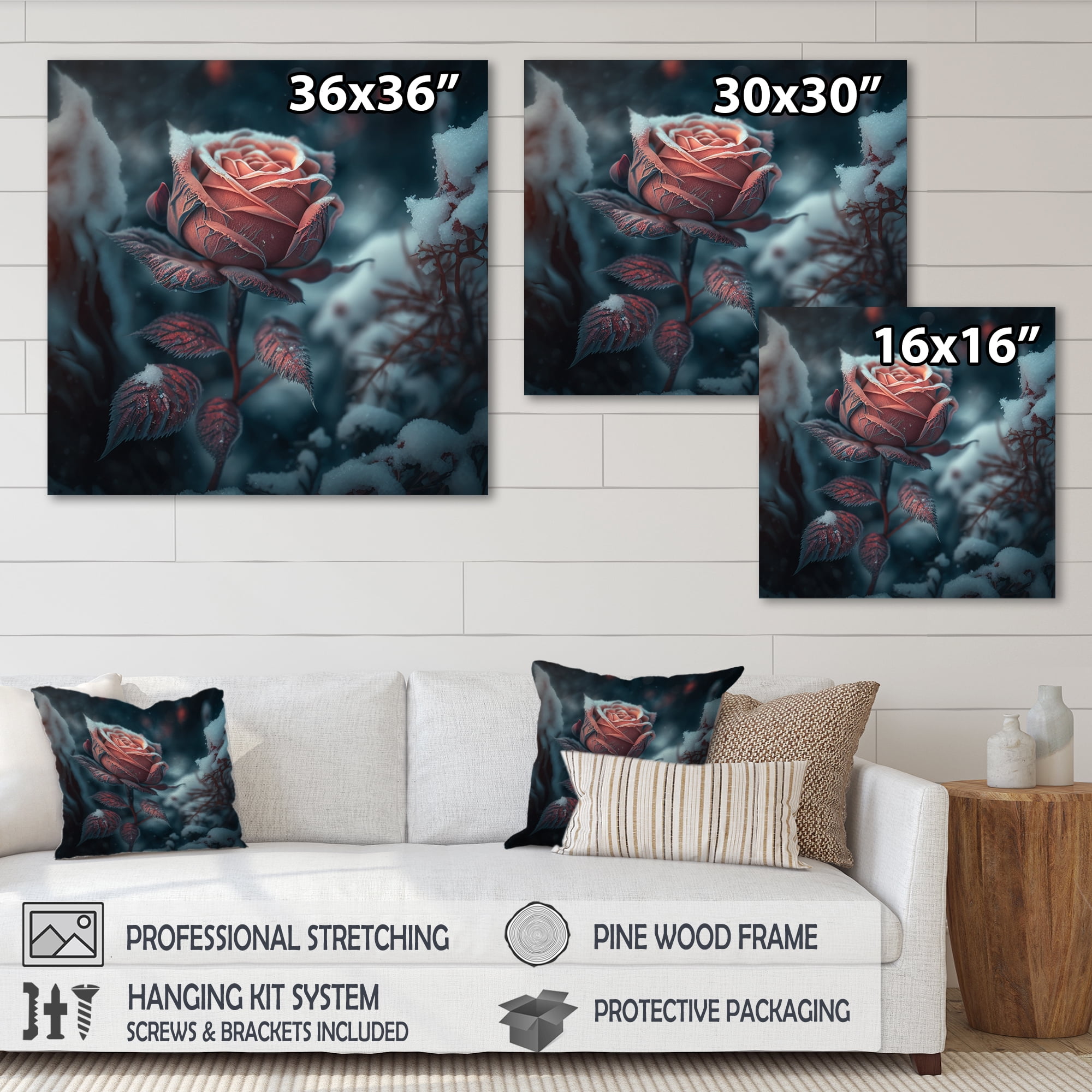 Designart A Blooming Pink Roses Flower In Winter Canvas Wall Art
