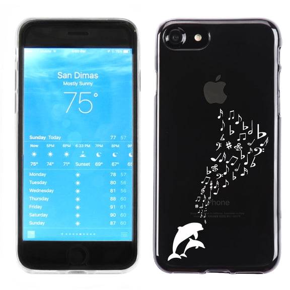 One Tough Shield ® Slim-Fit Premium Transparent TPU Phone Case for Apple iPhone 7 - Dolphin Music / White