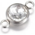 thumbnail image 3 of 1 pieza de conectores de eslabones de vidrio de acero inoxidable 304 con diamantes de imitación, dijes de eslabones planos y redondos con piedra de nacimiento y doble bucle., 3 of 3