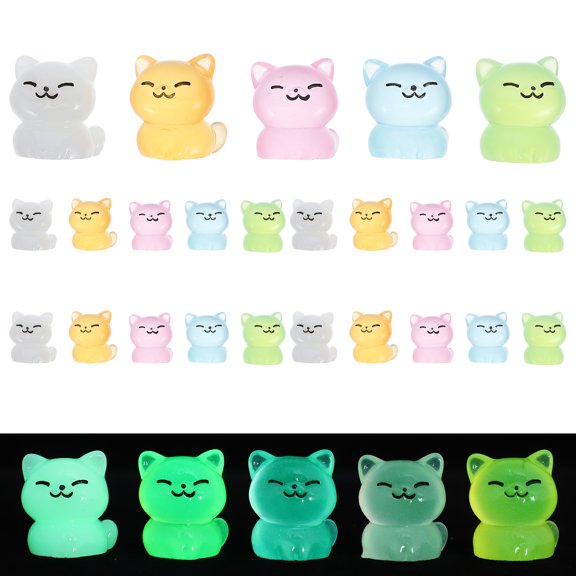 30 figuras de gato en miniatura que brillan en la oscuridad, lindas figuras de gato pequeñas, pequeños animales de resina, gato