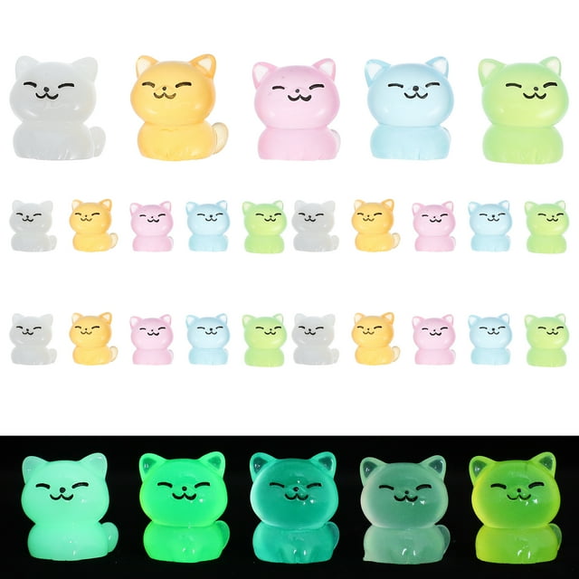 30 Figuras Miniatura de Gatos que Brillan en la Oscuridad, Adorables Figuras de Gatos Pequeños, Pequeños Animales de Resina
