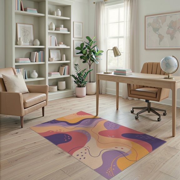 ODIKA 4'x6' Warm Pastel Tones Marble Abstraction Washable Area Rug Contemporary Fluid Design with Curves for Dorm Room, Small Living Stain Resistant Low Profile, Easy Care