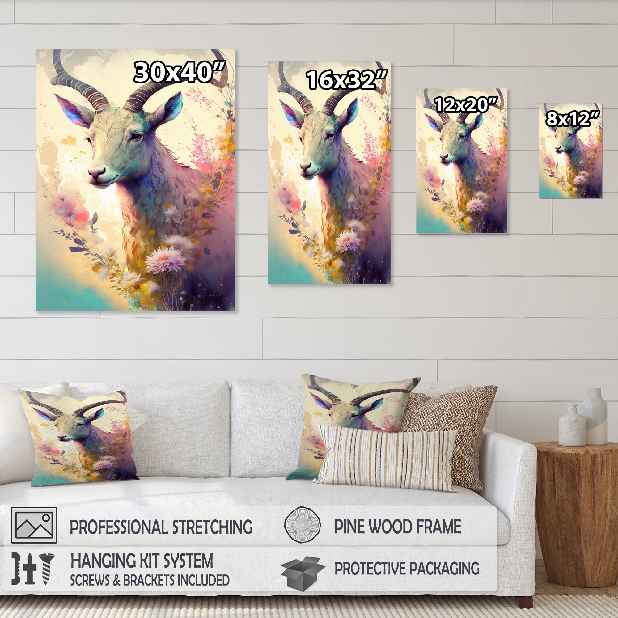Designart Cute Goat Floral Art III Canvas Wall Art