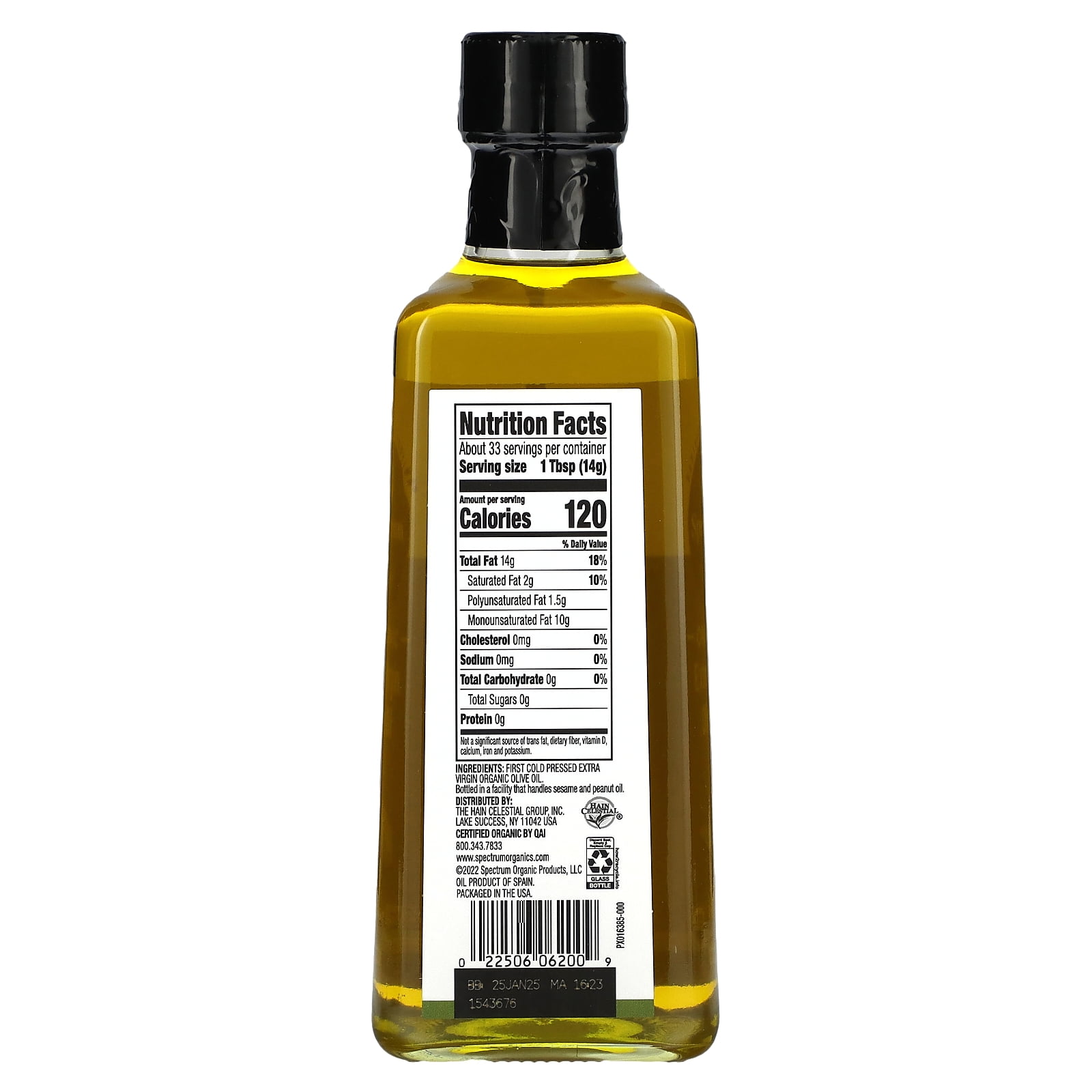 Spectrum Culinary Organic Extra Virgin Olive Oil, First Cold