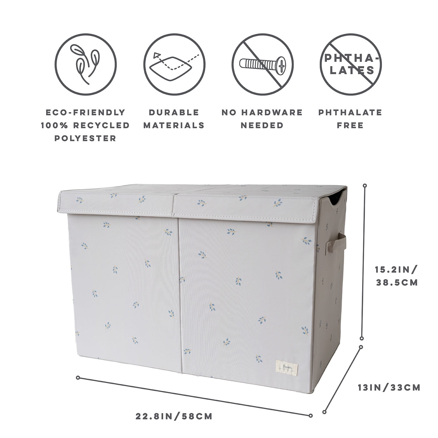 3 Sprouts Recycled Fabric Folding Chest Organizer in Blueberry Taupe - Collapsible Storage Basket Container with Lid & Handles