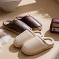 thumbnail image 2 of ZELAND Unisex Waterproof PU Leather Slippers - Cloud-Walking Memory Foam House Shoes, Winter Warm Fleece Lined Mules, Anti-Slip Indoor Outdoor Slides for Men & Women, Easy Clean Thermal Mules, 2 of 9