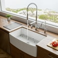 thumbnail image 3 of ALFI Brand ABFC3320S-W White Smooth Curved Apron 33" x 20" Single Bowl Fireclay Farm Sink with Grid, 3 of 12