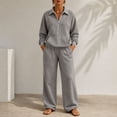 thumbnail image 2 of Mfakffe Womens 2‑Piece Casual Outfit Half‑Zip Collared Top and Wide Leg Pants Set Loose Relaxed Matching Tracksuit for Daily Wear, 2 of 6
