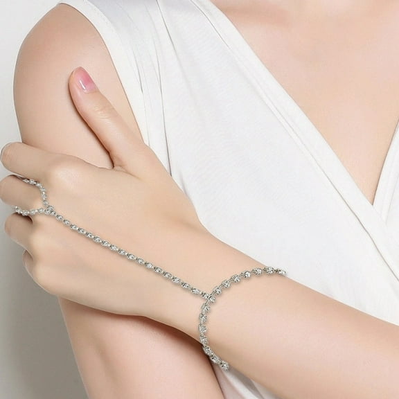 Minimalist French Style Rhinestone Chain Bracelet Ring Set For Women