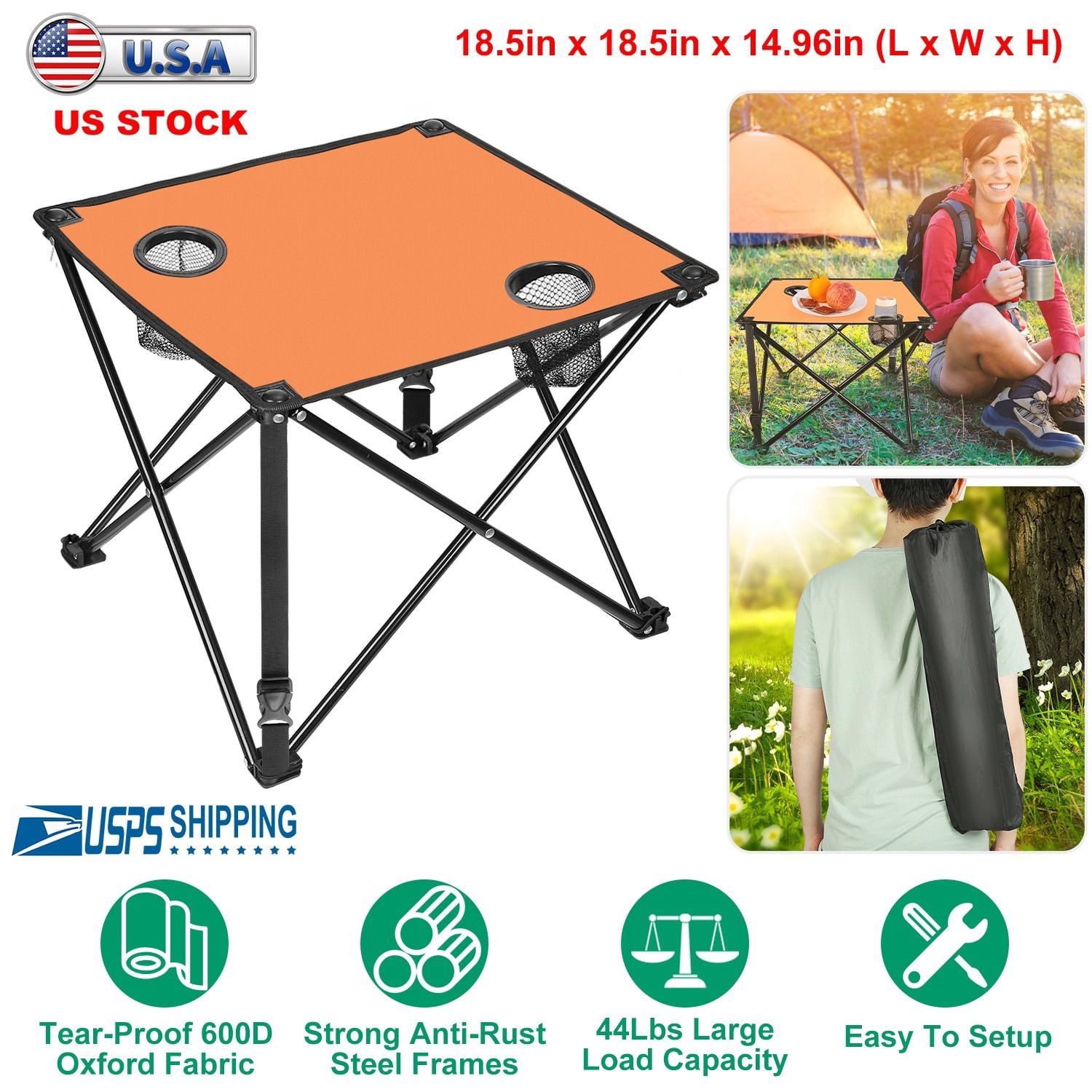 Foldable Camping Table Portable Picnic Table Lightweight Travel Desk with 2 Cup Holders Carrying Bag
