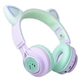 thumbnail image 4 of Riwbox Auriculares inalámbricos para niños, CT-7S Cat Ear Bluetooth, limitación de volumen de 85 dB, luz LED sobre la oreja con micrófono para computadora portátil/PC/TV (púrpura y verde), 4 of 5