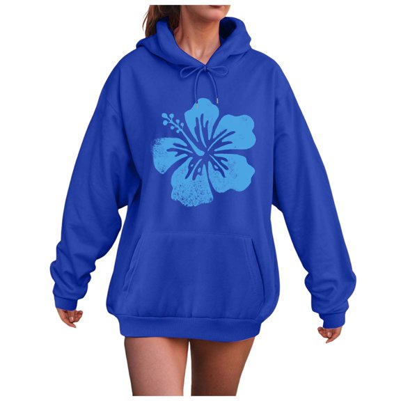 UngA Women Oversized Graphic Hoodies Cute Y2K Long Sleeve Fleece Hooded Sweatshirt Fall Pullover Blue,L