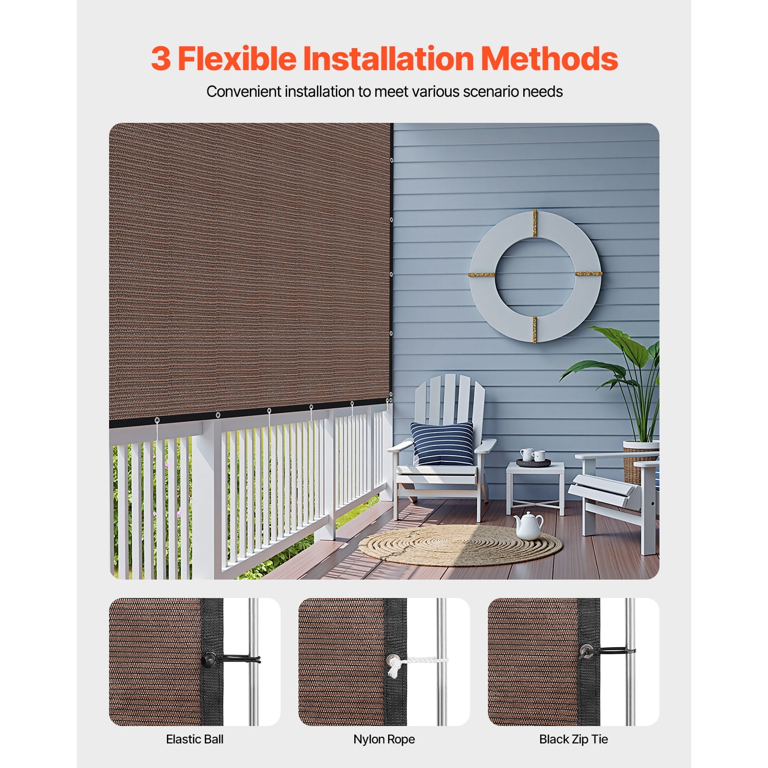 KFFKFF 90% Sun Shade Cloth, 10 x 12 ft Sun Shade Curtain with Stainless Steel Grommets, 140 GSM HDPE Material, for Outdoor, Patio, Garden, and Backyard (Brown)