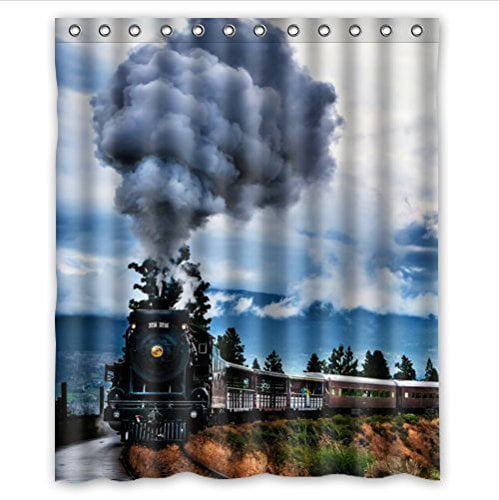 HelloDecor Steam Train Shower Curtain Polyester Fabric Bathroom ...