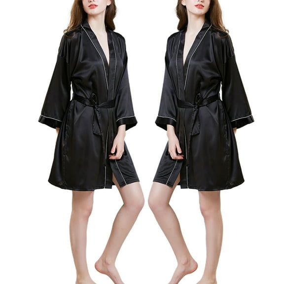 LEORX Shower Robe Easy to Wash Long Sleeve Black 1Pcs for Loungewear