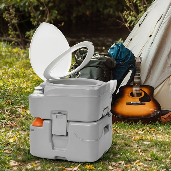 DEXTRUS 5.8-gal Portable Toilet with Level Indicator, Camping Porta Potty RV Toilet, Gray