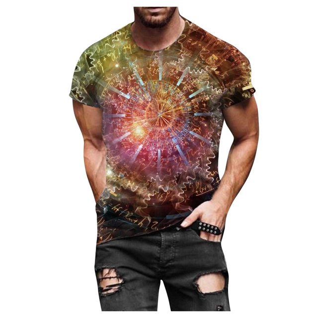 Mens Street Fashion Casual Interesting Design Printed Round Neck Short Sleeve