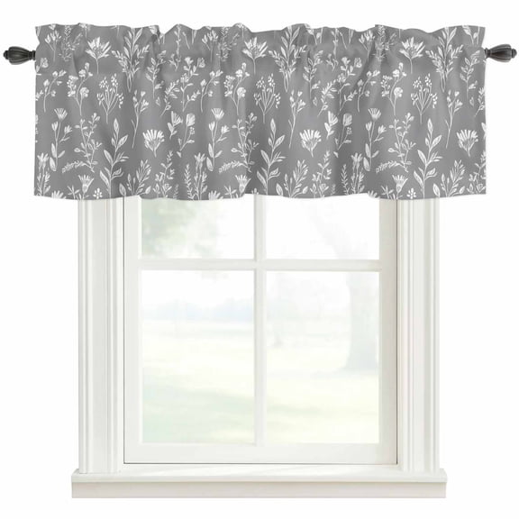 White Grey Spring Floral Kitchen Valances for Windows, Summer Flowers Botanical Bathroom Window Valances 54x18 Inch Rod Pocket Window Treatments Valance Curtains for Living Room Bedroom Decor