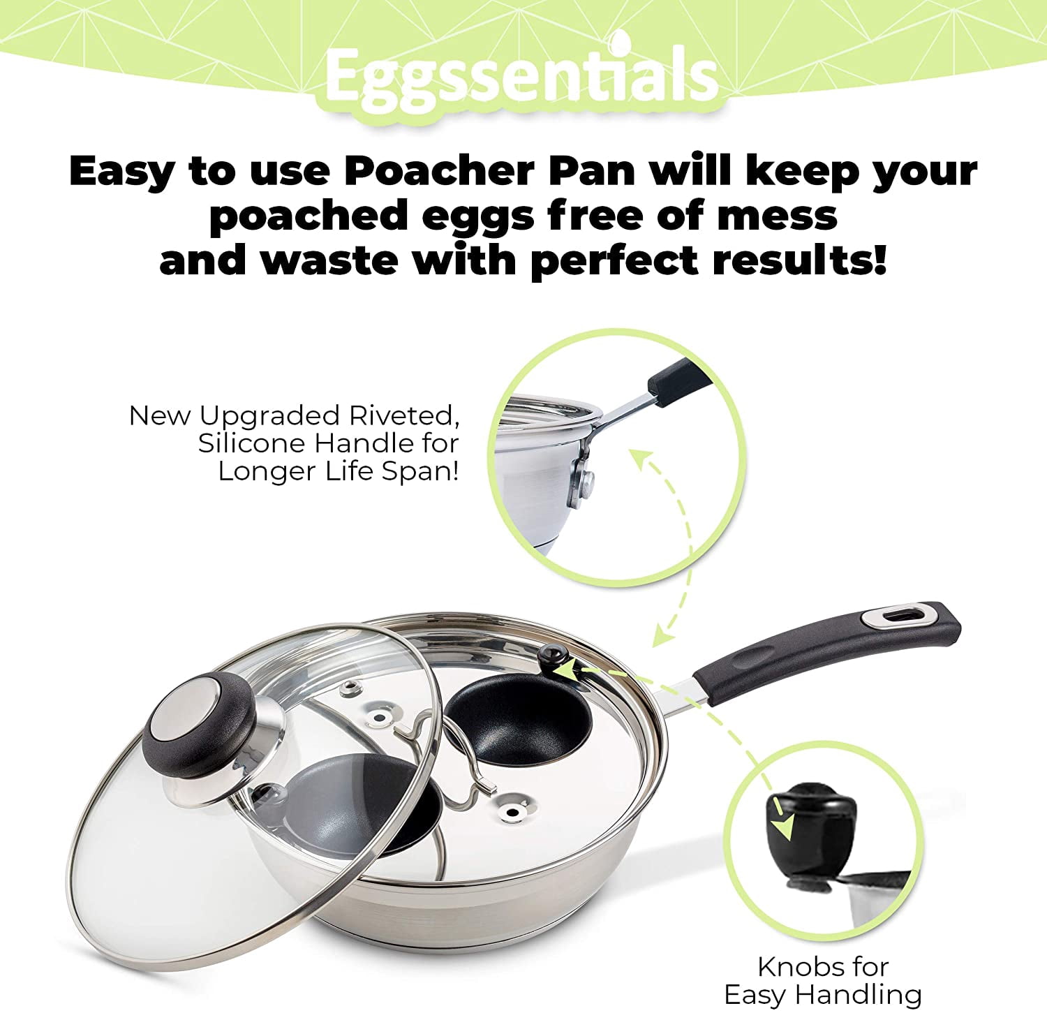 Egg Poacher Pan with Batter Dispenser - Nonstick Stainless Steel Cooker for Perfect Poached Eggs and Pancakes