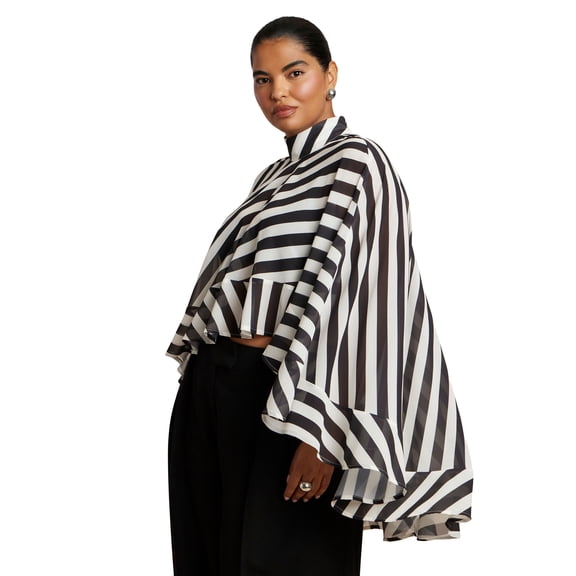 ELOQUII Women's Plus Size Ruffle Detail Asym Cape