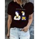 thumbnail image 1 of [1pc Cartoon Print Women'S T-Shirt] Women'S Casual Crew Neck T-Shirt with Cartoon Print, Polyester Blend, Medium Stretch, Knit Fabric, Short Sleeve Tee for All Seasons, 1 of 6