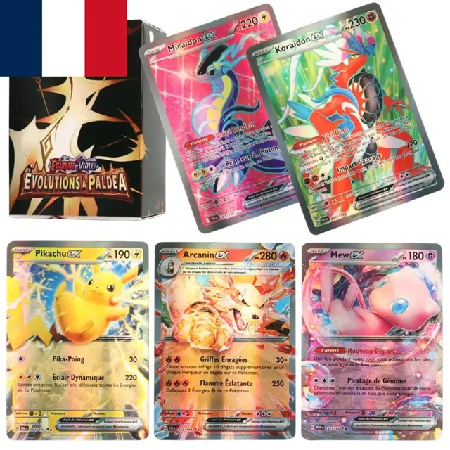 Tarjeta de batalla Pokémon versión francesa, 60-100 piezas, escarlata y violeta, cristal de titanio, Charizard EX GX TAG MEGA