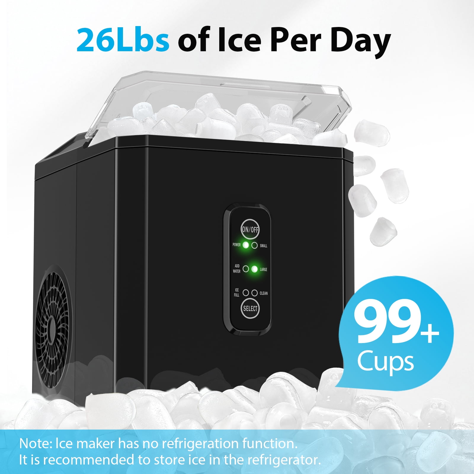 Aeitto Bullet Ice Maker Countertop, 26lbs in 24Hrs, Portable Ice Maker Machine with Self-Cleaning Function,Selectable Ice Size,Ice Machine for Home/Kitchen/Bar