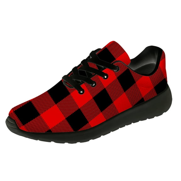 Customuart Plaid Sneakers Men Running Shoes Red Size 4