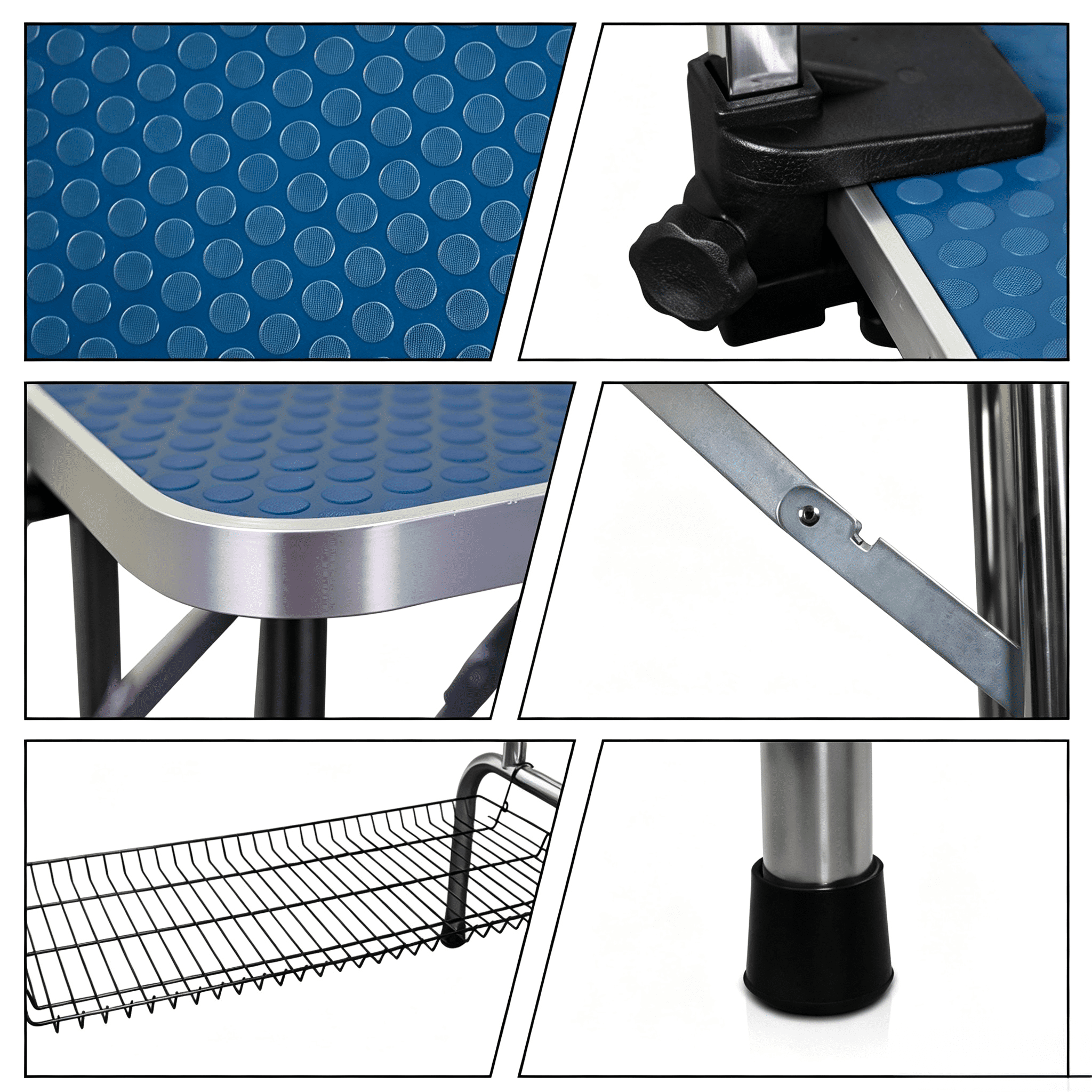 46" Large Blue Heavy Duty Pet Grooming Table, Foldable Dog Cat Grooming Station with Adjustable Arm, Noose & Storage Basket, Stainless Steel Frame