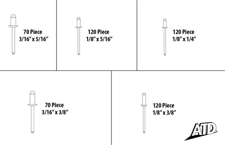 ATD Tools 346 500 Pc. Aluminum Blind Rivet Assortment ATD-346