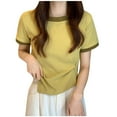 thumbnail image 2 of Aobny Women T-Shirts Yellow Twist Front T-Shirt Crew Neck Short Sleeve Ringer Women's Tshirts,L, 2 of 7