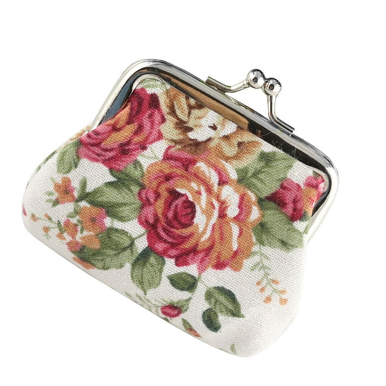 Coin Purse, Canvas Coin Pouch Rose Pattern, Mini Coin Purse Small Vintage  Wallet Coin Bag Buckle Kiss-lock Coin Pouch Change Purse Wallet for Women