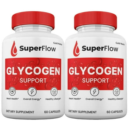 (2 Pack) Super Flow Glycogen Support Capsules, Super Flow Pills Blood Support All Natural Supplement High Potency SuperFlow 30 Day Supply per Bottle